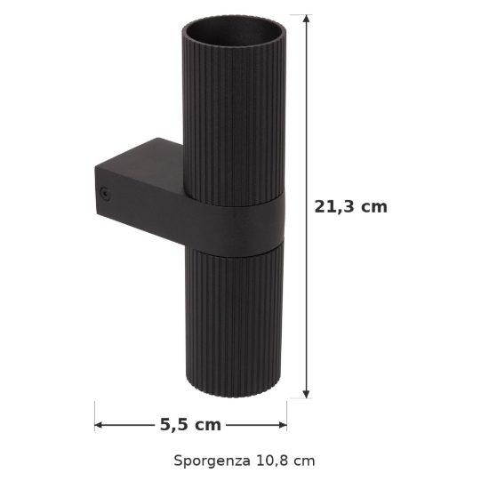 Applique 2 luci a cilindro per soggiorno moderna nero