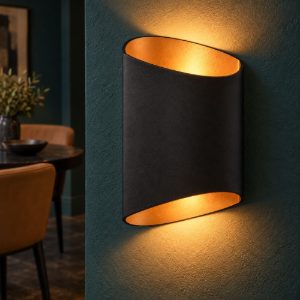 Applique curva per soggiorno contemporanea nero oro