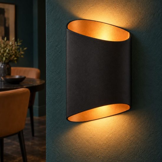 Applique curva per soggiorno contemporanea nero oro