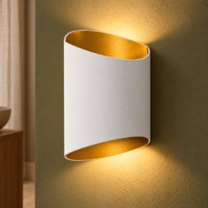 Applique curva per soggiorno contemporanea bianco oro