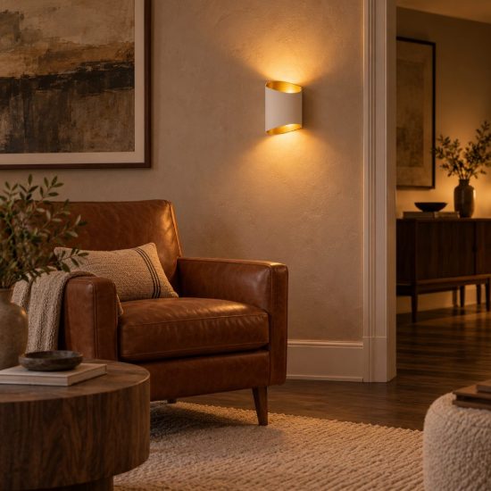 Applique curva per soggiorno contemporanea bianco oro
