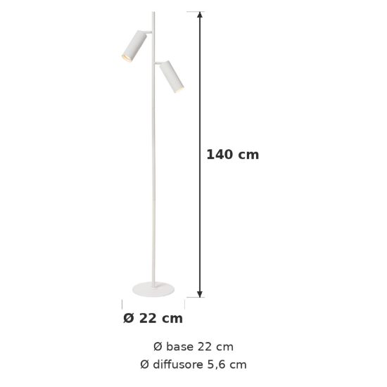 Lampada da terra per salotto moderna bianco con 2 faretti