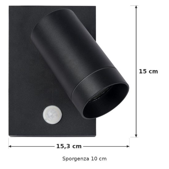 Applique da esterno moderna nero ip54 con sensore di movimento