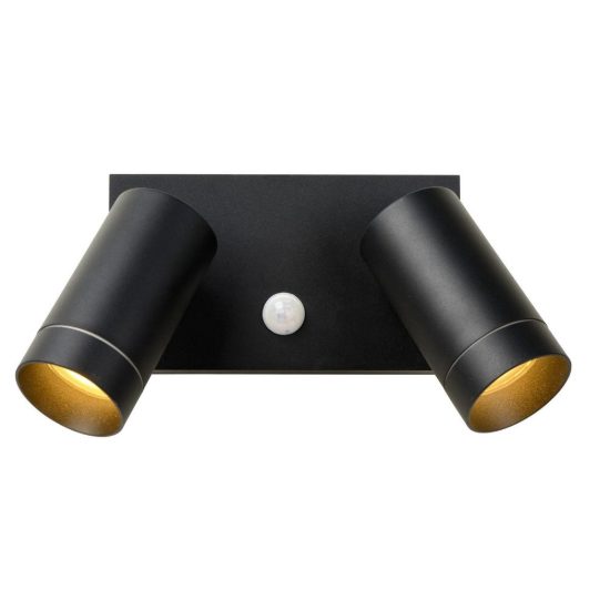 Applique da esterno con 2 faretti orientabili moderna nero ip54 con sensore di movimento