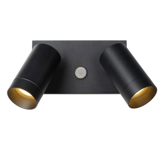 Applique da esterno con 2 faretti orientabili moderna nero ip54 con sensore di movimento