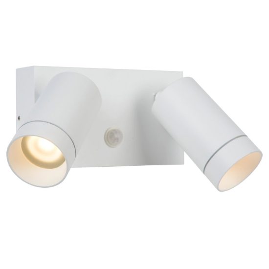 Applique da esterno con 2 faretti orientabili moderna bianco ip54 con sensore di movimento