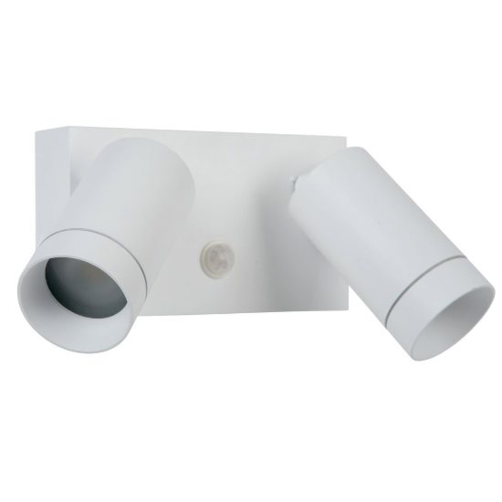Applique da esterno con 2 faretti orientabili moderna bianco ip54 con sensore di movimento