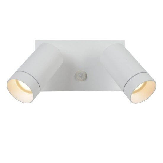 Applique da esterno con 2 faretti orientabili moderna bianco ip54 con sensore di movimento