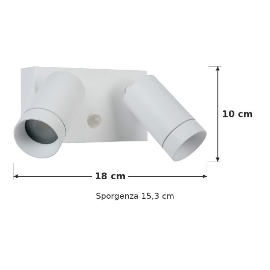 Applique da esterno con 2 faretti orientabili moderna bianco ip54 con sensore di movimento