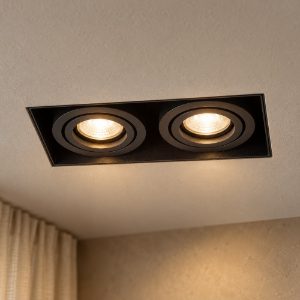 Faretto doppio da incasso per cartongesso per soggiorno orientabile quadrato nero senza cornice