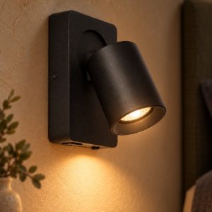 Applique per comodino camera da letto rettangolare moderna nero led 5w dim to warm 2200k 3000k