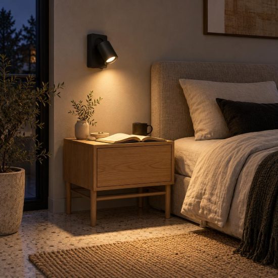 Applique per comodino camera da letto rettangolare moderna nero led 5w dim to warm 2200k 3000k