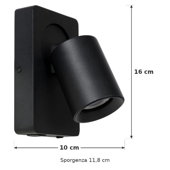Applique per comodino camera da letto rettangolare moderna nero led 5w dim to warm 2200k 3000k