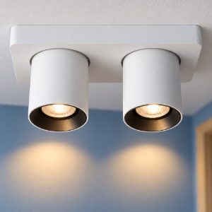 Plafoniera con 2 faretti orientabili moderna rettangolare bianco led 10w dim to warm 2200k 3000k