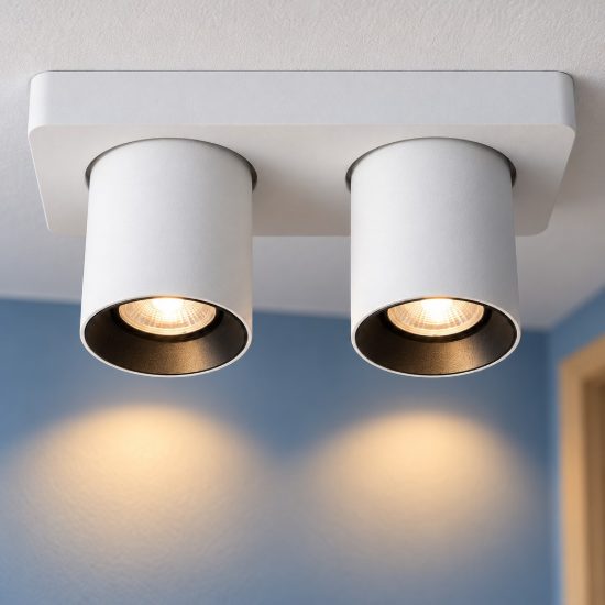 Plafoniera con 2 faretti orientabili moderna rettangolare bianco led 10w dim to warm 2200k 3000k