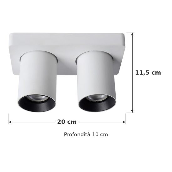 Plafoniera con 2 faretti orientabili moderna rettangolare bianco led 10w dim to warm 2200k 3000k