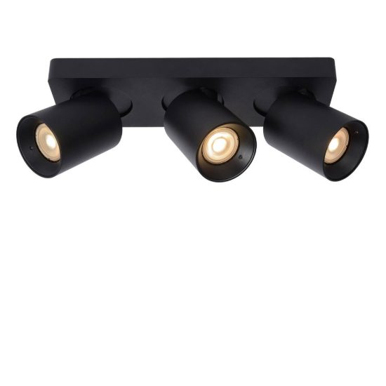 Plafoniera con 3 faretti orientabili moderna nero led 15w dim to warm 2200k 3000k