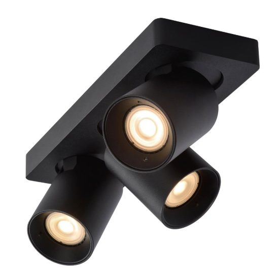 Plafoniera con 3 faretti orientabili moderna nero led 15w dim to warm 2200k 3000k