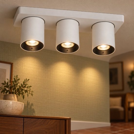 Plafoniera con 3 faretti orientabili moderna bianco led 15w dim to warm 2200k 3000k