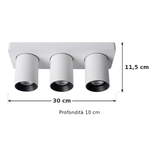 Plafoniera con 3 faretti orientabili moderna bianco led 15w dim to warm 2200k 3000k