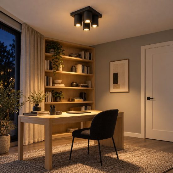 Plafoniera con 4 faretti orientabili moderna quadrata nero led 20w dim to warm 2200k 3000k