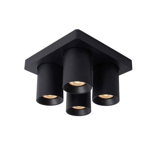 Plafoniera con 4 faretti orientabili moderna quadrata nero led 20w dim to warm 2200k 3000k