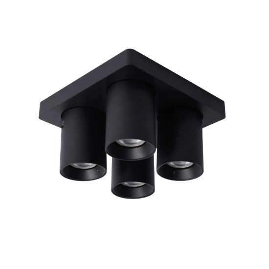 Plafoniera con 4 faretti orientabili moderna quadrata nero led 20w dim to warm 2200k 3000k