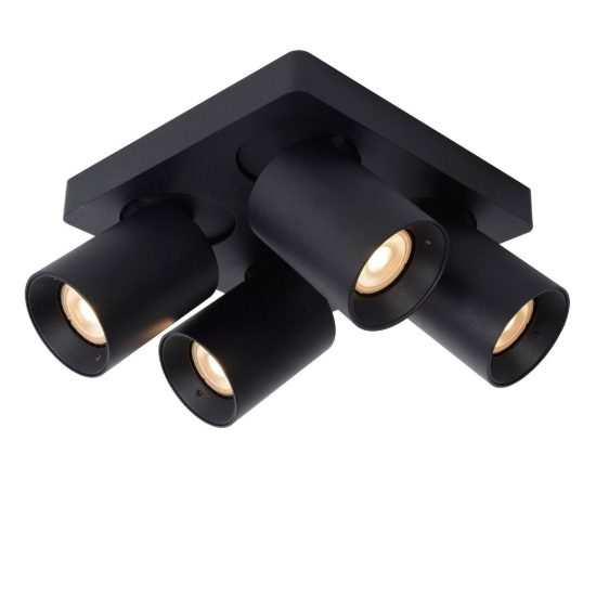 Plafoniera con 4 faretti orientabili moderna quadrata nero led 20w dim to warm 2200k 3000k
