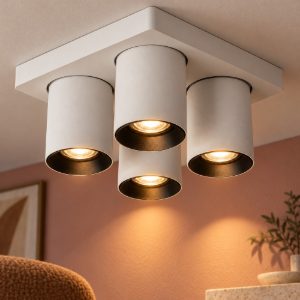 Plafoniera con 4 faretti orientabili moderna quadrata bianco led 20w dim to warm 2200k 3000k