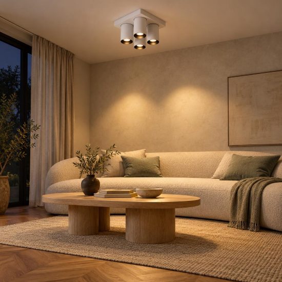Plafoniera con 4 faretti orientabili moderna quadrata bianco led 20w dim to warm 2200k 3000k