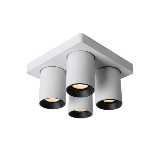 Plafoniera con 4 faretti orientabili moderna quadrata bianco led 20w dim to warm 2200k 3000k