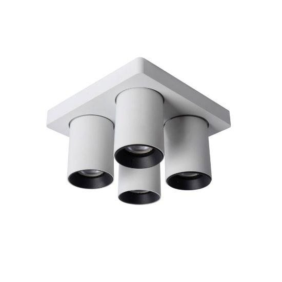 Plafoniera con 4 faretti orientabili moderna quadrata bianco led 20w dim to warm 2200k 3000k