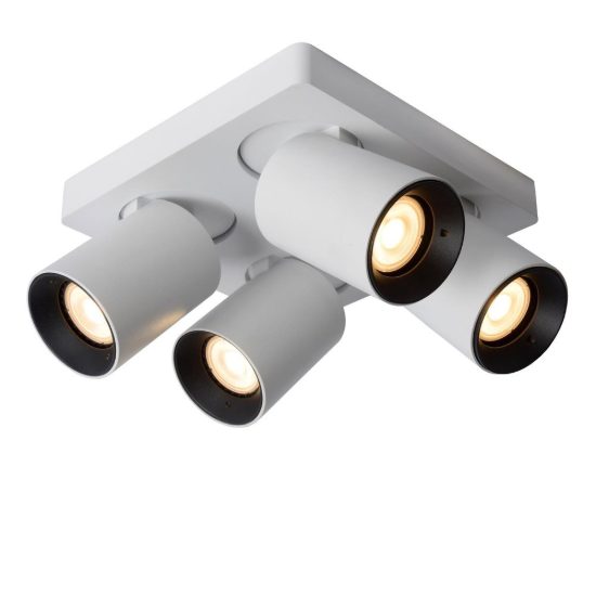 Plafoniera con 4 faretti orientabili moderna quadrata bianco led 20w dim to warm 2200k 3000k