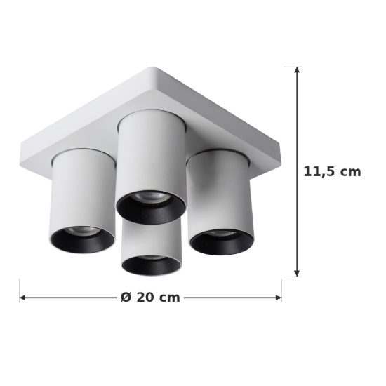 Plafoniera con 4 faretti orientabili moderna quadrata bianco led 20w dim to warm 2200k 3000k