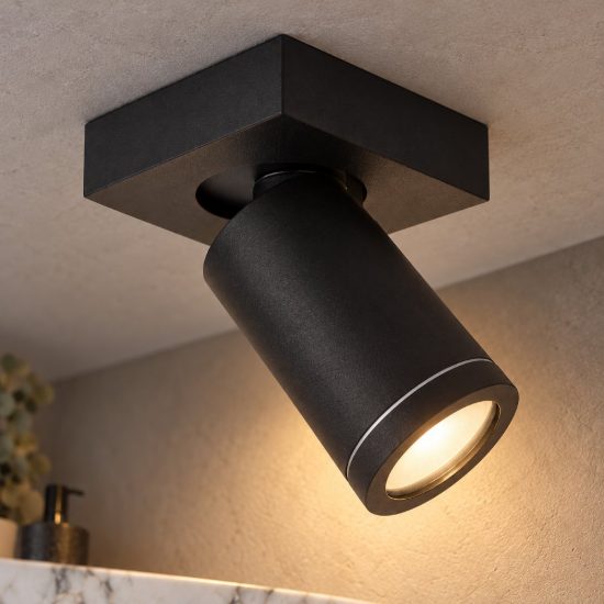 Faretto da soffitto per bagno orientabile moderno nero led 5w dim to warm 2200k 3000k ip44