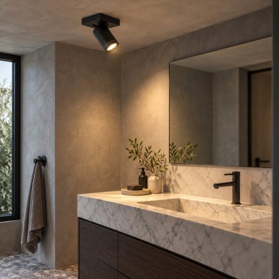 Faretto da soffitto per bagno orientabile moderno nero led 5w dim to warm 2200k 3000k ip44