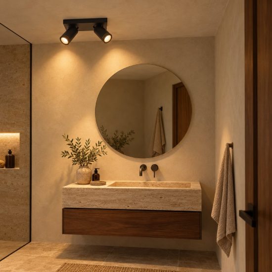 Plafoniera con 2 faretti orientabili per bagno moderna nero led 10w dim to warm 2200k 3000k ip44