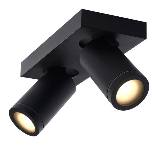 Plafoniera con 2 faretti orientabili per bagno moderna nero led 10w dim to warm 2200k 3000k ip44