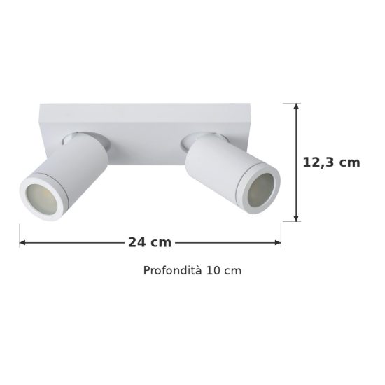 Plafoniera con 2 faretti orientabili per bagno moderna bianco led 10w dim to warm 2200k 3000k ip44