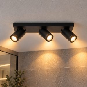 Plafoniera con 3 faretti orientabili per bagno moderna nero led 15w dim to warm 2200k 3000k ip44