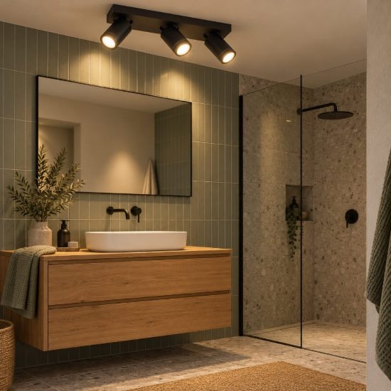 Plafoniera con 3 faretti orientabili per bagno moderna nero led 15w dim to warm 2200k 3000k ip44
