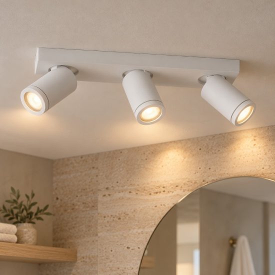 Plafoniera con 3 faretti orientabili per bagno moderna bianco led 15w dim to warm 2200k 3000k ip44