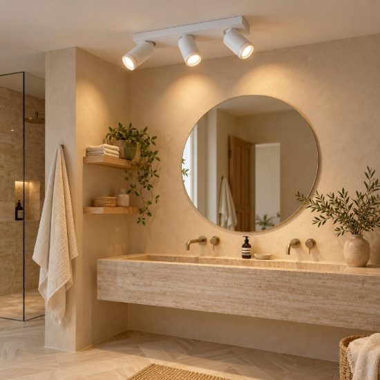 Plafoniera con 3 faretti orientabili per bagno moderna bianco led 15w dim to warm 2200k 3000k ip44