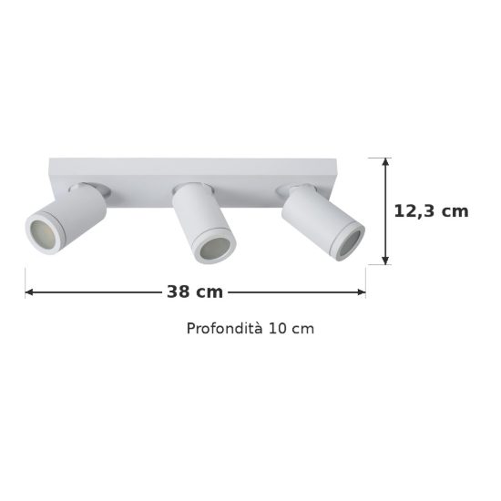 Plafoniera con 3 faretti orientabili per bagno moderna bianco led 15w dim to warm 2200k 3000k ip44