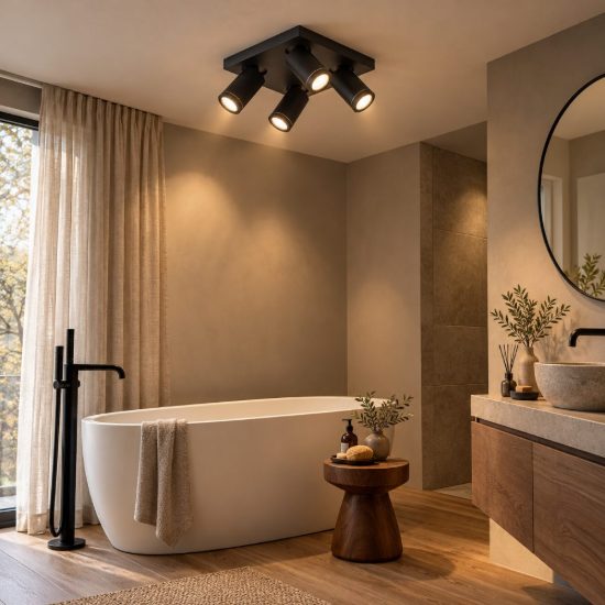 Plafoniera con 4 faretti orientabili per bagno moderna nero led 20w dim to warm 2200k 3000k ip44