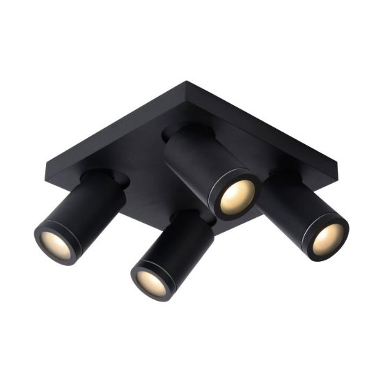 Plafoniera con 4 faretti orientabili per bagno moderna nero led 20w dim to warm 2200k 3000k ip44