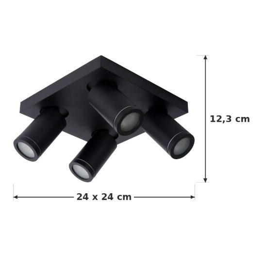 Plafoniera con 4 faretti orientabili per bagno moderna nero led 20w dim to warm 2200k 3000k ip44