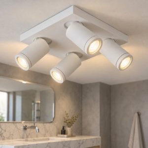 Plafoniera con 4 faretti orientabili per bagno moderna bianco led 20w dim to warm 2200k 3000k ip44