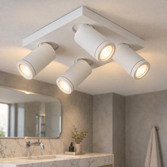 Plafoniera con 4 faretti orientabili per bagno moderna bianco led 20w dim to warm 2200k 3000k ip44