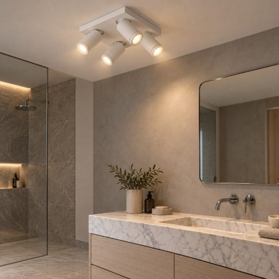 Plafoniera con 4 faretti orientabili per bagno moderna bianco led 20w dim to warm 2200k 3000k ip44